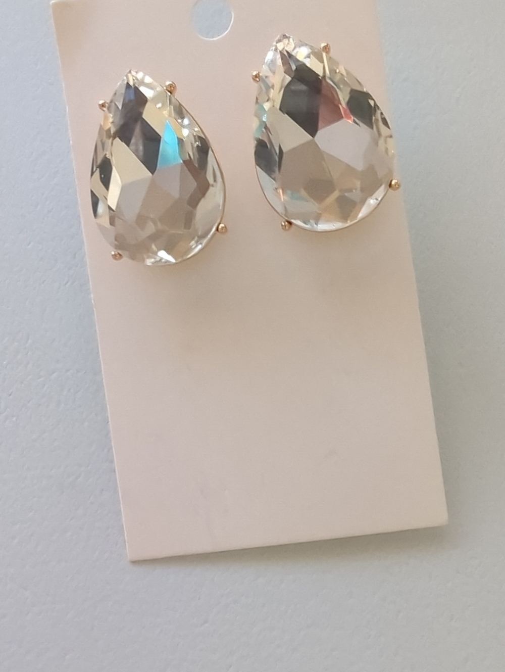 Crystal Teardrop Stud Earrings - Clear